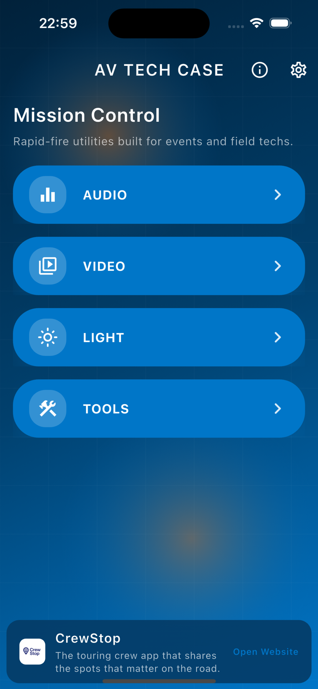 AV Tech Case home screen
