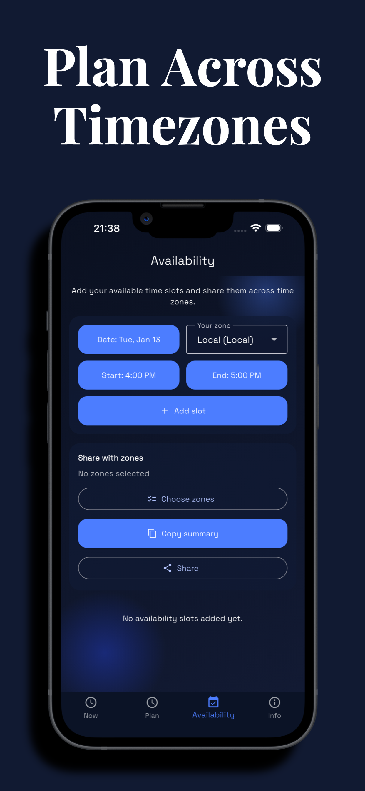 Availability page – Plan Across Timezones